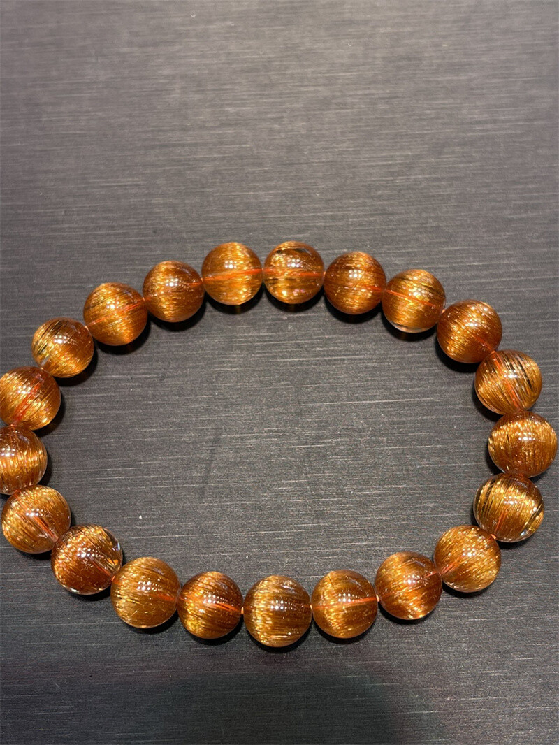 9.5mm Natural Copper Rutilated Quartz Hair Rutilated Titanium Crystal Bracelet