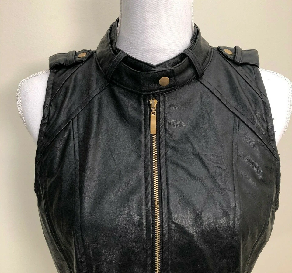 NWT - Double Zero Women's Sleeveless Vest, Medium, Studded Black Faux Leather - Image 2 of 4