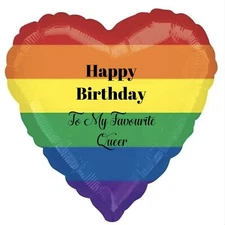 18” Foil Rainbow Heart Helium Balloon Happy Birthday Gay LGBTQIA+ Lesbian Pride
