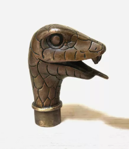 Victorian Old Bronze Cane Hand Carved snake statue Walking Stick Head - Picture 2 of 9