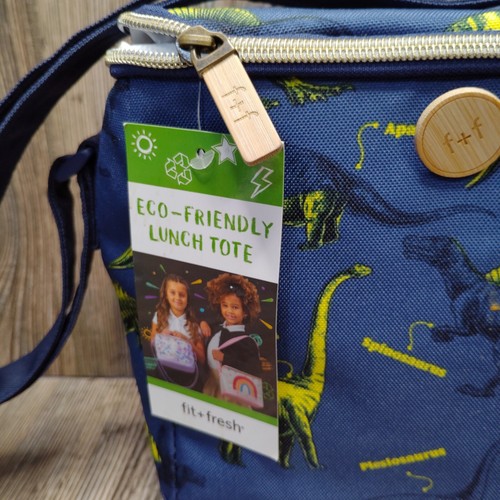 FIT & FRESH Insulated Lunch Bag Dinosaurs Blue & Storage Bags x2 Eco-Friendly - Picture 8 of 12