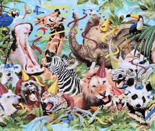 Wild Animal Party Jungle Giraffe Zebra Cotton Fabric Elizabeth's Studio 33" inch