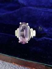 Sterling Silver, 20mm Amethyst Sz 5 Ring, Tested