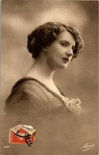 Vintage French France RPPC Postcard Beautiful Woman Relecting Manon Card