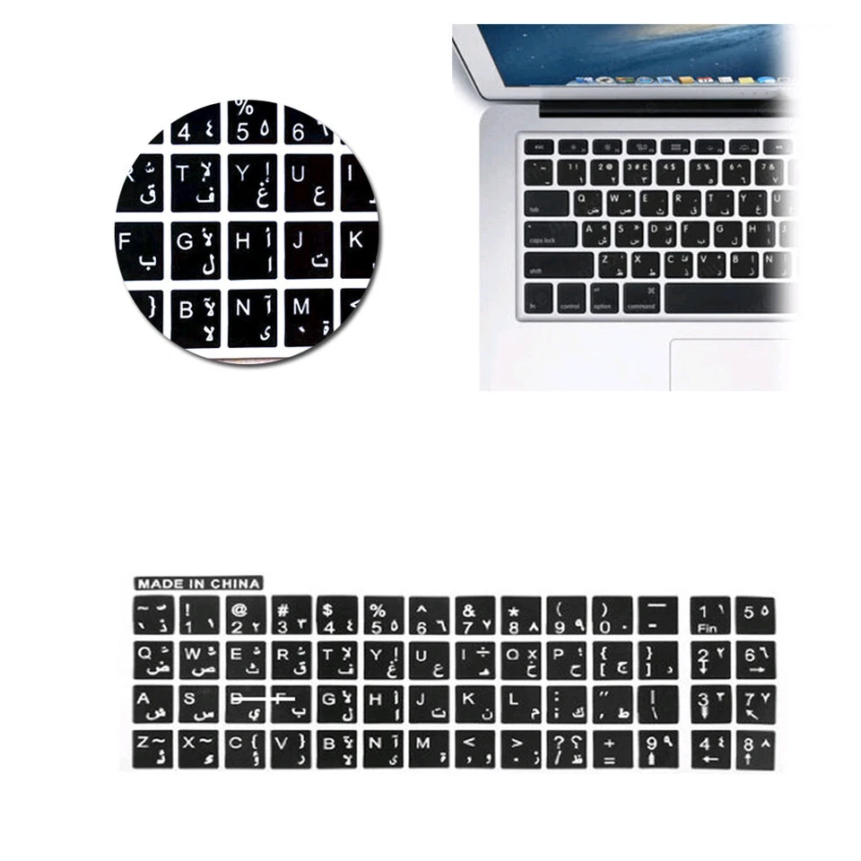 1pc Waterproof Keyboard Arabic English Stickers White Letters Decals For Laptop - Image 4 of 4