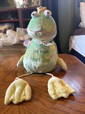 RARE Vintage Easter Frog Plush Shelf Sitter Stuffed Animal Green 10'' Tall NOS
