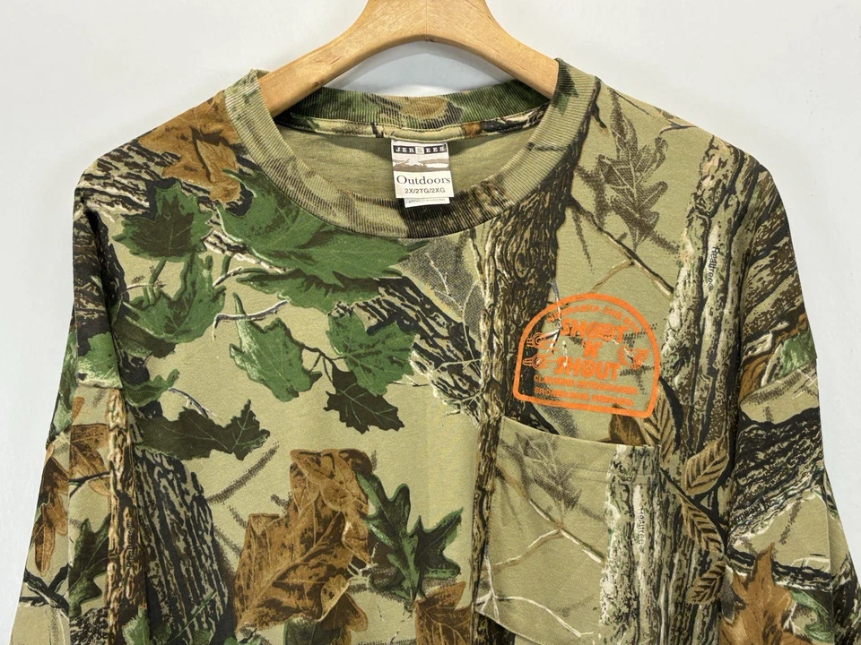 Vtg Jerzees Outdoors Camo Shirt Sz 2XL XXL Mens Hunting Shoot N Shout Long Sleev - Image 2 of 4