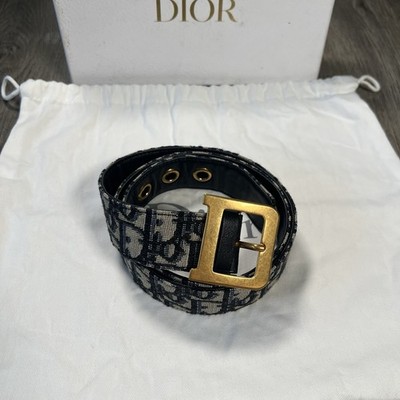 Dior Diorquake Size 85cm Navy Blue Oblique Canvas Gold Logo Buckle Belt Italy