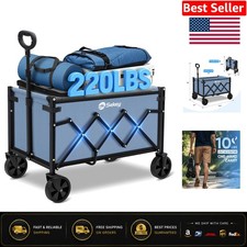 Heavy Duty Folding Wagon Cart - 220 lbs Capacity, Portable Blue Utility Cart