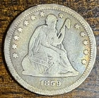 1859  Seated Liberty Quarter Dollar Silver Coin Circulated Nice Detail
