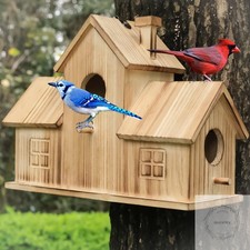 Bird Houses for Outside,Outdoor 3 Hole Bird House Room for 3 Bird Families Blueb