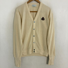 Vtg Izod USA Made Knit Cardigan Sweater Men L Crest Preppy Academia Grandpa Golf