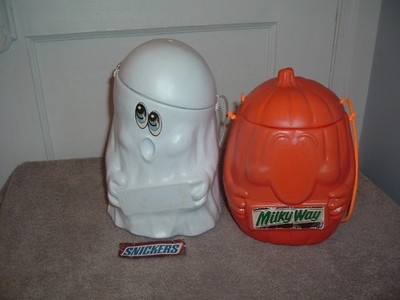 Milky Way Snickers Pumpkin Ghost Vintage Halloween Blow Mold Candy Bucket Pail