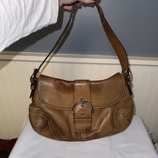 VTG Coach Y2K Tan Brown Leather Medium Soho Flap Shoulder Bag Purse 9248