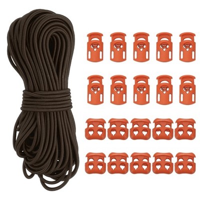 Cord Locks, Elastic Cord, Spring Toggle Stopper Slider 50 ft & Dark Brown