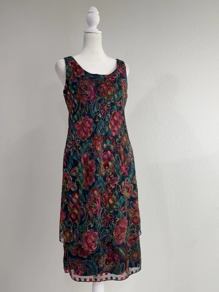 Vintage Patra Floral Chiffon 2-Piece Dress & Jacket Set Size 8 Made in USA - Image 4 of 4