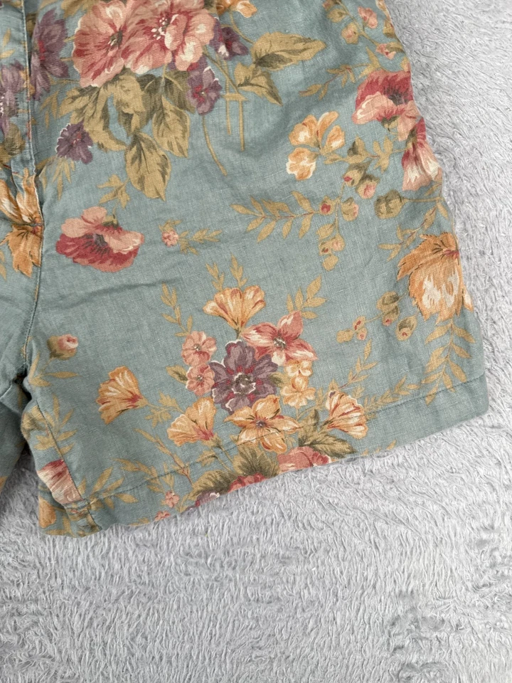 Lauren Ralph Lauren Shorts Women 12P Blue Floral 90s Linen Bermuda Pleated 30x5 - Imagem 2 de 4