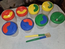 8 pcs Paint Cups with Lids for Kids, Spill Proof  2 Paintbrushes