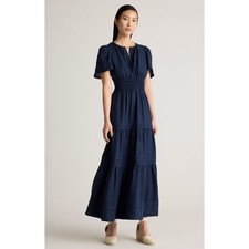 Quince 100% European Linen Tiered Maxi Dress Deep Navy size medium NWT