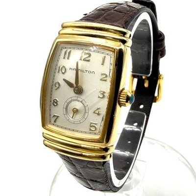 Hamilton Benton Quartz Wristwatch Female Gold Leather Square Vintage