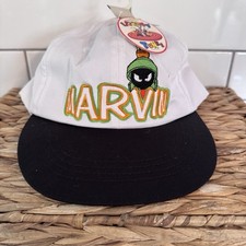 Vintage 90 s Looney Tunes Marvin The Martian elastic band hat white/black adult