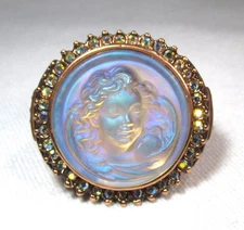 Vintage Kirks Folly Dream Angel Iridescent Cameo Rose Tone Ring ETC10857