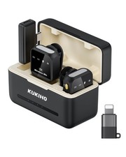Wireless Lavalier Microphone for iPhone iPad Android With Case, Satin Black