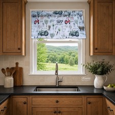 Farm Life Valance - Farmhouse Kitchen Curtain with Tractor, Cow, Pig, Chickens