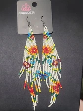 Paparazzi Beaded White Seed Bead Gardens Bohemian P5se-wtxx-131xx Earrings 