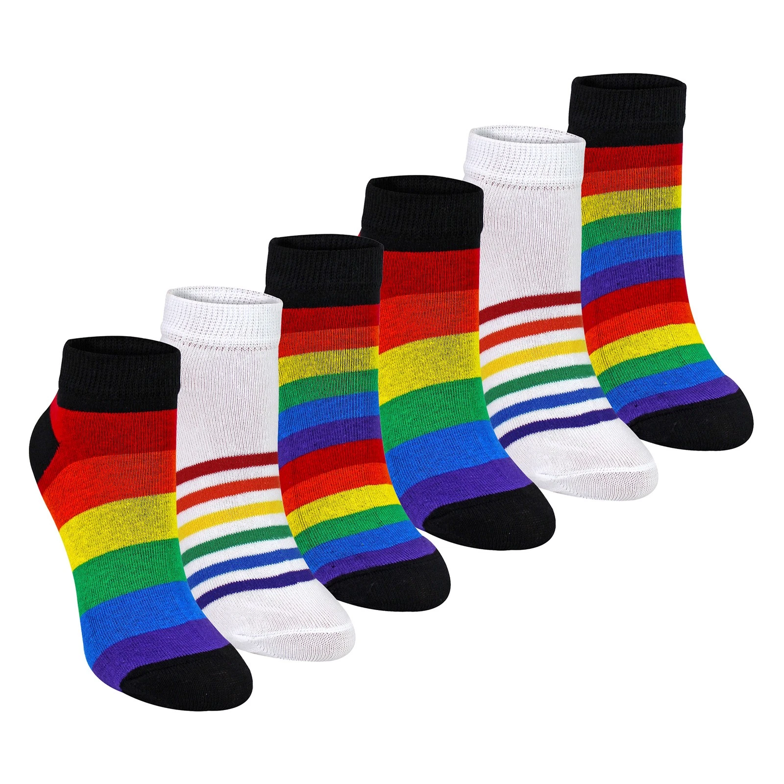 Sock Snob - 6 Pack Kids Rainbow Trainer Socks Colourful Cotton