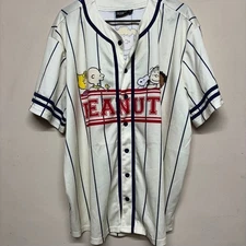 Peanuts Baseball Jersey XXXL Snoopy Charlie Brown Graphic Button Front Pinstripe
