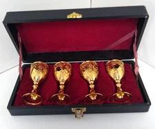 Vintage Corbell & Co Gold-Plated Cordial Liqueur Mini Goblets, Set of 4 in Box