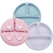 Toddler Plates 3 Pack Silicone Divided Suction Plates for Babies Free Food