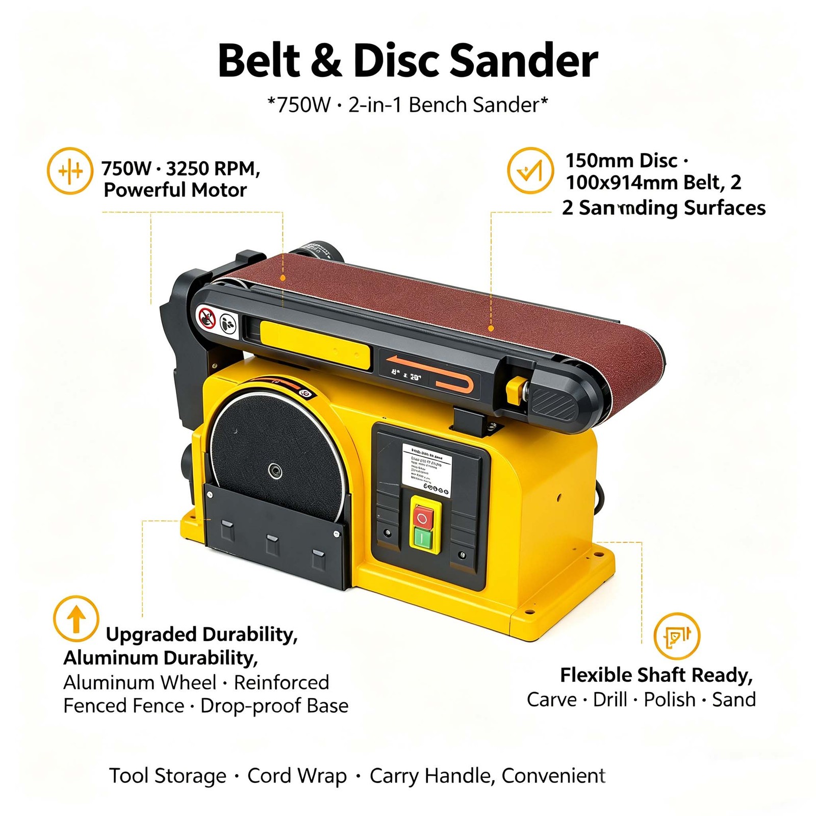 Heavy Duty Electric Belt +Disc Sander Linisher Bench Large Table Wood Metal Sand 2