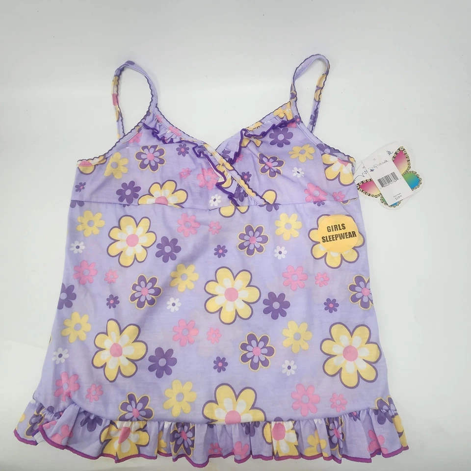My Michelle Sleepwear 2pc Pajama Set Girls 14 Purple Floral Ruffle Tank Pants - Image 2 of 4