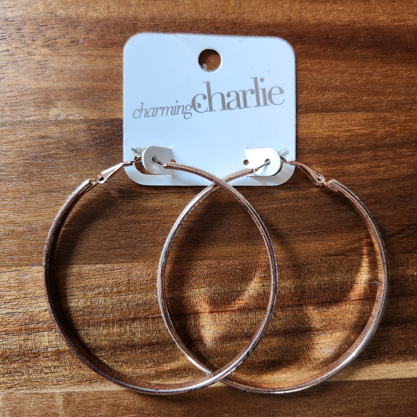 Gold-Tone Sparkling Large Hoop Earrings for Pierced Ears-image