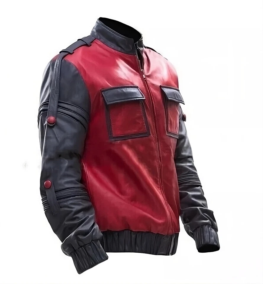 Marty McFly Regreso al Futuro Parte 2 Michael J. Chaqueta de cuero real Foto 2 de 4