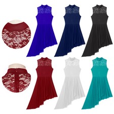 Womens Ballet Dance Leotard Lace Mesh Lyrical Dancewear Prom Performance Dress