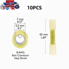 10 Heat Shrink Butt Connectors 8 Gauge Ga AWG Car Audio Power Ground Terminals