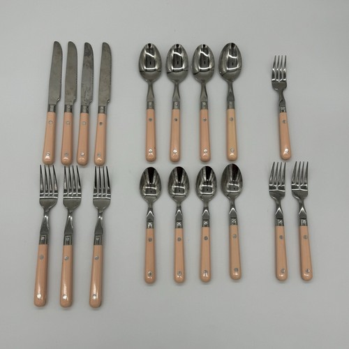 Stainless Pink Mauve Lifetime Flatware, Korea, Vintage Lot of 18 Pieces
