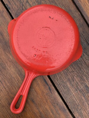 Griswold Cast Iron #4 Skillet in Red and Cream Enamel