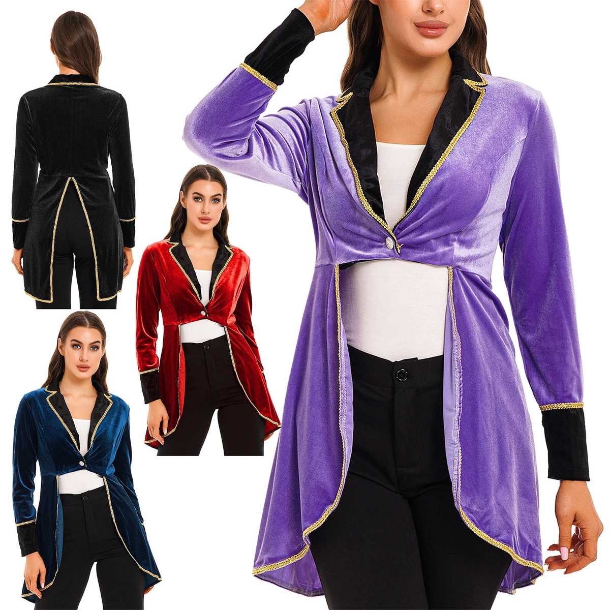 US Womens Tailcoat Gothic Jacket Tuxedo Swallowtail Halloween Dress Coat Costume