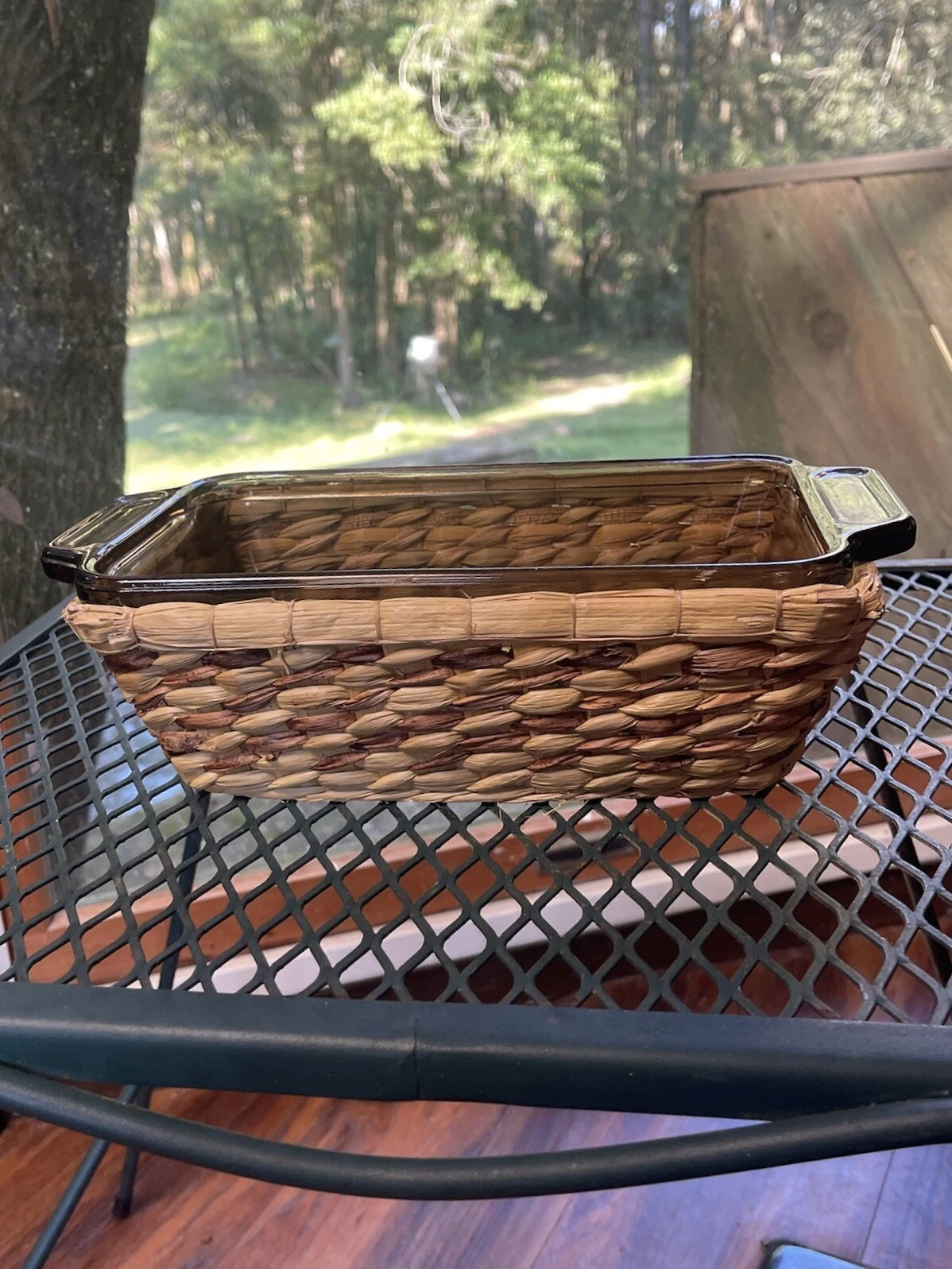 Anchor Ovenware AMBER Glass BAKING Dish Loaf Pan W/ BASKET- 1.5 QT #1041