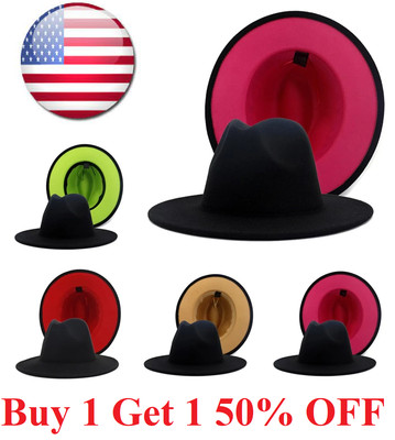 Large Wide Brim Wool Felt Fedora Panama Two 2 Tone Hat Casual Jazz Cap Unisex