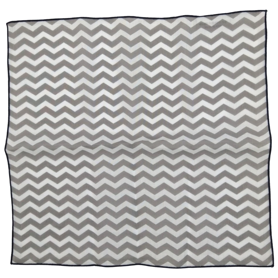 Mens Linen Handkerchief Pocket Square Gray White Chevron Navy Border Hanky 12.5 - Image 3 of 4