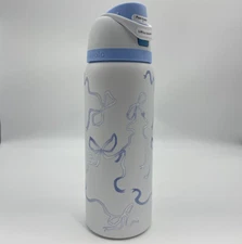 32 oz Owala Freesip Water Bottle Stainless Blue bow Thermos cup