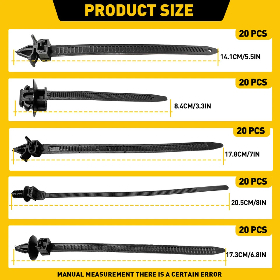 Juego de 100 clips de sujeción de abrazadera de cable de coche con cremallera para retenedor de cable de manguera de nailon negro Foto 2 de 4