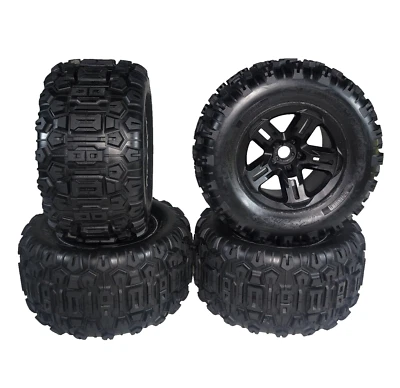 Fits Traxxas Sledge BELTED Tires & Wheels 3.8" 17mm Black Wheels Sledgehammer - Image 1 of 4