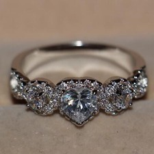 1Ct White Heart  Round Cut Halo CZ Engagement Wedding Ring 925 Sterling Silver