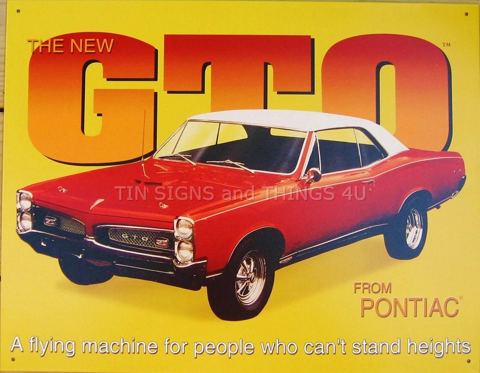 GTO Pontiac Flying Machine TIN SIGN muscle car vtg 67 red garage metal decor 495 - Image 2 of 4
